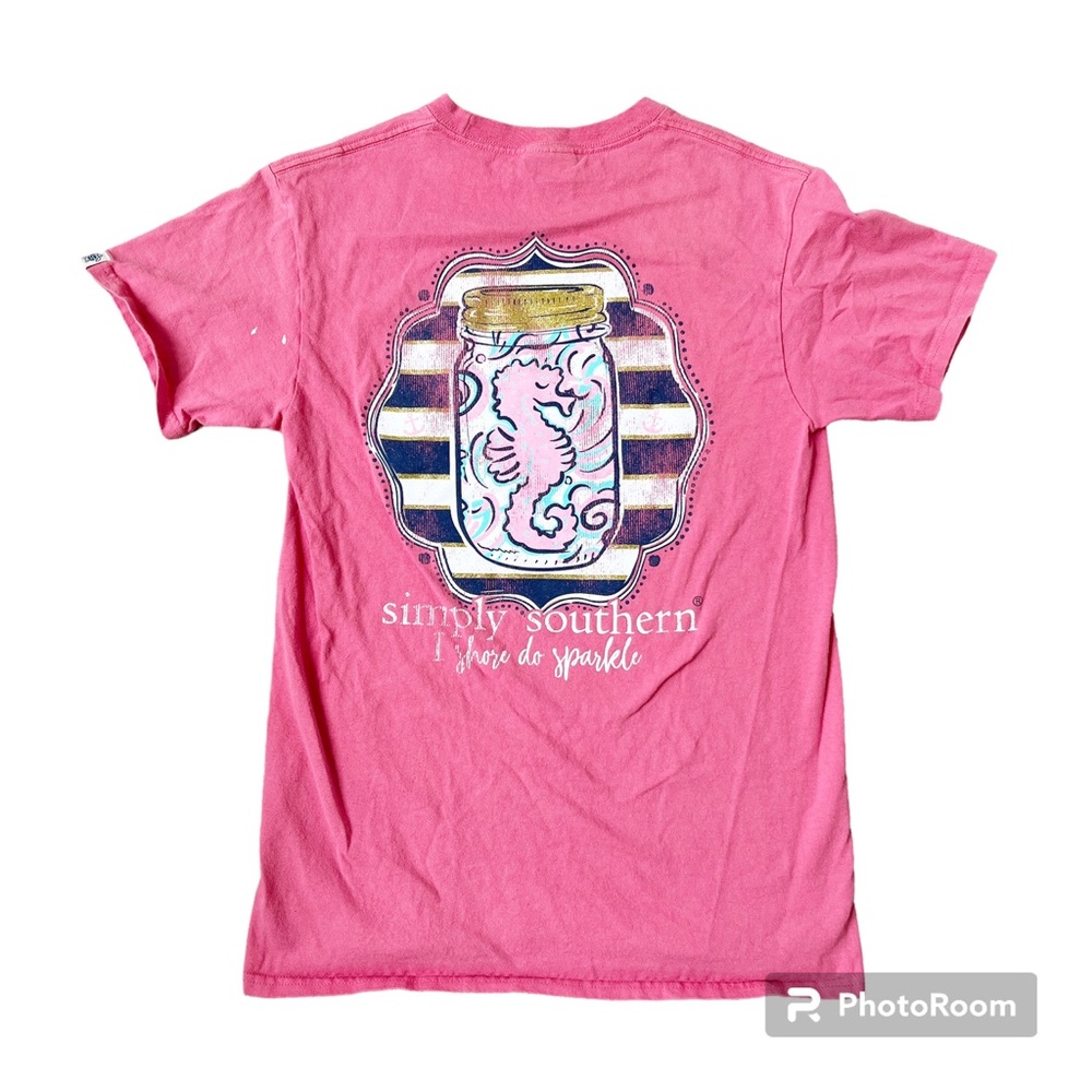 SIMPLY SOUTHERN Coral Seahorse Sparkle T-Shirt Top Women's S